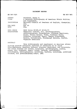 A Selected Bibliography of American Ethnic Writing and Supplement. INSTITUTION National Council of Teachers of English, Champaign, Ill