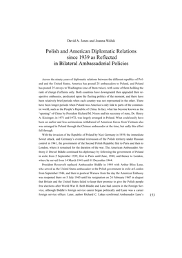 Polish and American Diplomatic Relations Since 1939 As Reflected in Bilateral Ambassadorial Policies