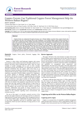 Coppice Forests: Can Traditional Coppice Forest Management Help the Western Balkan Region? Zeneli G1* and Kola H2 1University 