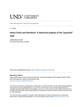 Henry Ford's Anti-Semitism: a Rhetorical Analysis of the 