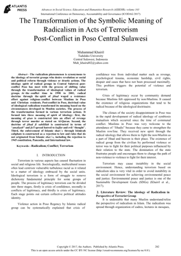 The Transformation of the Symbolic Meaning of Radicalism in Acts of Terrorism Post-Conflict in Poso Central Sulawesi