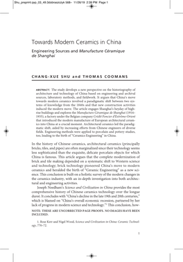 Towards Modern Ceramics in China Engineering Sources and Manufacture Céramique De Shanghai