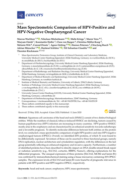 Mass Spectrometric Comparison of HPV-Positive and HPV-Negative Oropharyngeal Cancer