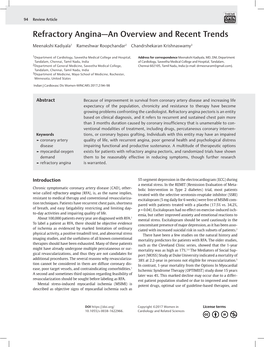 Refractory Angina—An Overview and Recent Trends