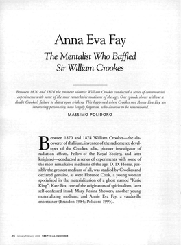 Anna Eva Fay the Mentalist Who Baffled Sir William Crookes