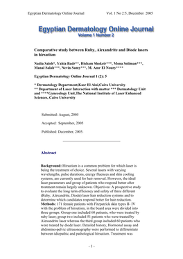 Comparative Study Between Ruby, Alexandrite and Diode Lasers in Hirsutism