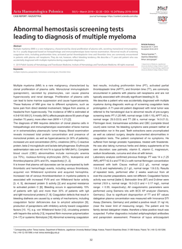 Abnormal Hemostasis Screening Tests Leading to Diagnosis of Multiple Myeloma