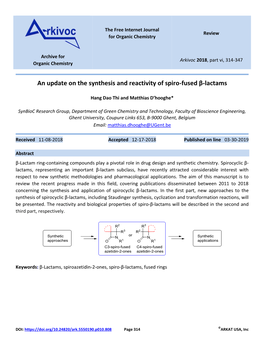 An Update on the Synthesis and Reactivity of Spiro-Fused Β-Lactams