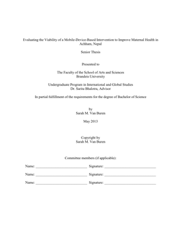 Evaluating the Viability of a Mobile-Device-Based Intervention to Improve Maternal Health in Achham, Nepal