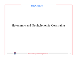 Holonomic and Nonholonomic Constraints