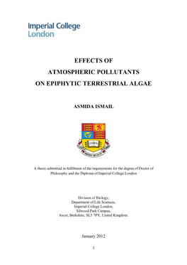 Effects of Atmospheric Pollutants on Epiphytic Terrestrial Algae