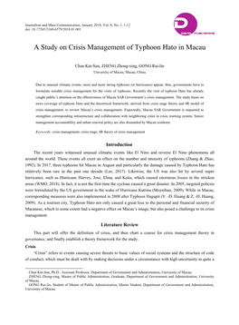 A Study on Crisis Management of Typhoon Hato in Macau