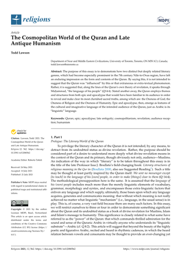 The Cosmopolitan World of the Quran and Late Antique Humanism