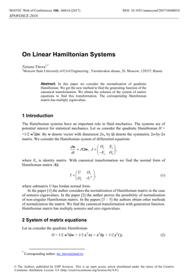 On Linear Hamiltonian Systems