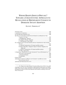 Toward a Child-Centric Approach to Revocation of Birthparent Consent in Domestic Infant Adoption