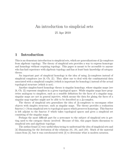 An Introduction to Simplicial Sets 25 Apr 2010