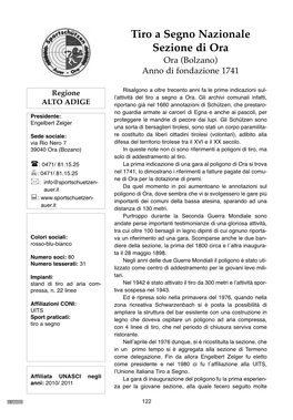 Tiro a Segno Nazionale Sezione Di Ora Ora (Bolzano) Anno Di Fondazione 1741