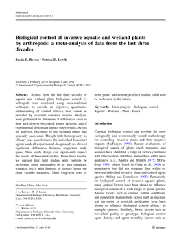 Biological Control of Invasive Aquatic and Wetland Plants by Arthropods: a Meta-Analysis of Data from the Last Three Decades