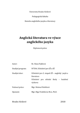 Anglická Literatura Ve Výuce Anglického Jazyka