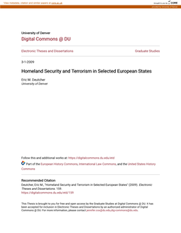 Homeland Security and Terrorism in Selected European States