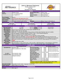 PRODUCTION FACILITIES Lakers Vs. Minnesota Timberwolves VENUE