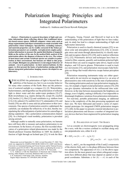 Polarization Imaging: Principles and Integrated Polarimeters Andreas G