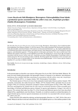 Zootaxa, a New Oncylocotis Stål