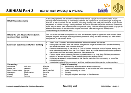 SIKHISM Part 3 Unit 6: Sikh Worship & Practice