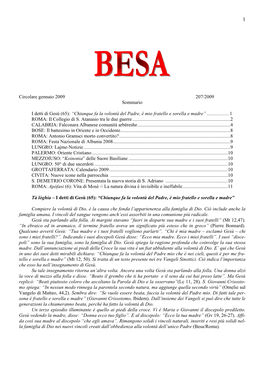 Circolare Gennaio 2009 207/2009 Sommario I Detti Di Gesù (65): “Chiunque Fa La Volontà Del Padre, È Mio Fratello E Sorella
