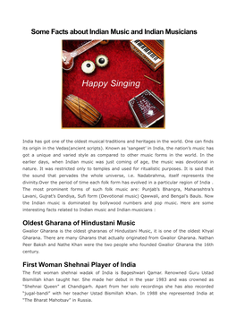 Some Facts About Indian Music and Indian Musicians