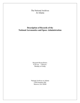 Description of Records of the National Aeronautics and Space Administration