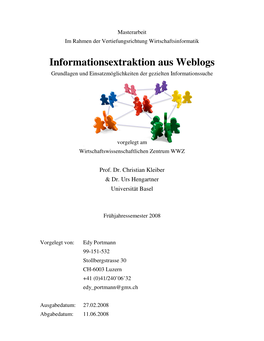 Informationsextraktion Aus Weblogs Grundlagen Und Einsatzmöglichkeiten Der Gezielten Informationssuche