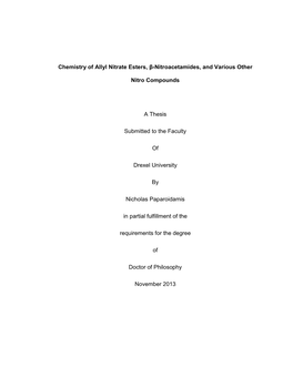 Chemistry of Allyl Nitrate Esters, Β-Nitroacetamides, and Various Other