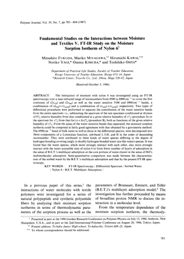 Fundamental Studies on the Interactions Between Moisture and Textiles V