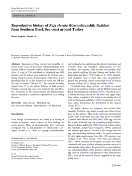 Reproductive Biology of Raja Clavata (Elasmobranchii: Rajidae) from Southern Black Sea Coast Around Turkey