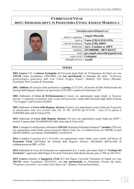 Curriculum Vitae Dott. Geologo, Dott. in Ingegneria