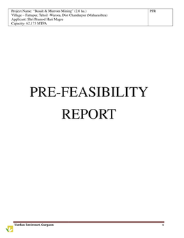 Pre-Feasibility Report Feasibility Report Easibility