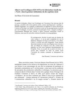 Allaert Van Everdingen (1621-1673) Et La Fabrication Visuelle Du « Nord » Dans La Peinture Hollandaise Du Dix-Septième Siècle