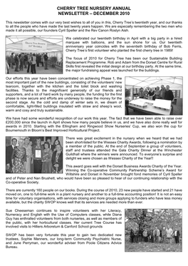 Cherry Tree Nursery Annual Newsletter – December 2010