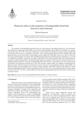 Plasticizer Effect on the Properties of Biodegradable Blend Film from Rice Starch-Chitosan