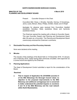 North Warwickshire Borough Council Minutes of the 4