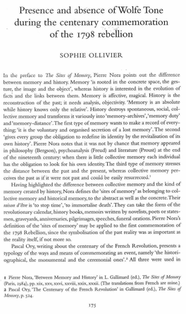 Presence and Absence Ofwolfe Tone During the Centenary Commemoration of the 1798 Rebellion