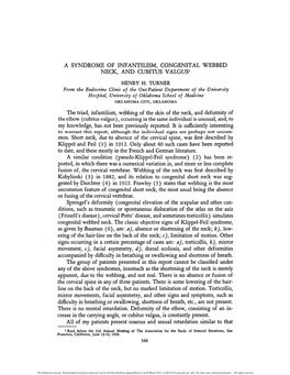 A Syndrome of Infantilism, Congenital Webbed Neck, and Cubitus Valgus1 Henry H