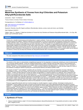 Metal-Free Synthesis of Ynones from Acyl Chlorides and Potassium Alkynyltrifluoroborate Salts