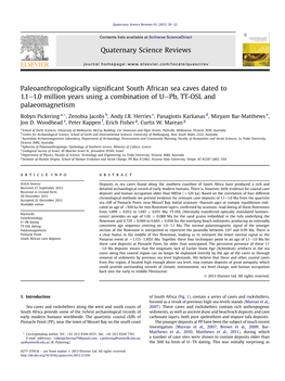 Paleoanthropologically Significant South African Sea Caves Dated To
