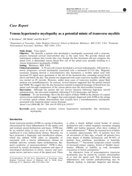 Venous Hypertensive Myelopathy As a Potential Mimic of Transverse Myelitis