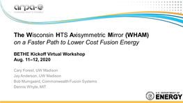 The Wisconsin HTS Axisymmetric Mirror (WHAM) on a Faster Path to Lower Cost Fusion Energy