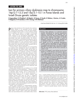 Loci for Primary Ciliary Dyskinesia Map to Chromosome 16P12.1-12.2 And