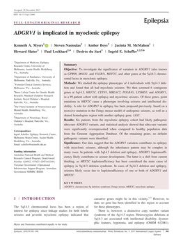 ADGRV1 Is Implicated in Myoclonic Epilepsy