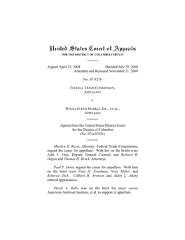 FTC V. Whole Foods Market, Inc., 502 F